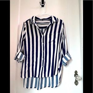 Button down vertical stripe blouse